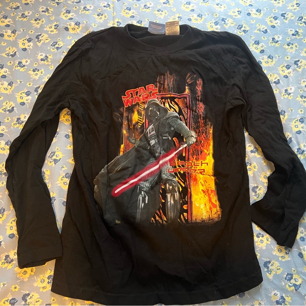 Disney Star Wars Boys Black Darth Vadar Cotton Long Sleeve Shirt